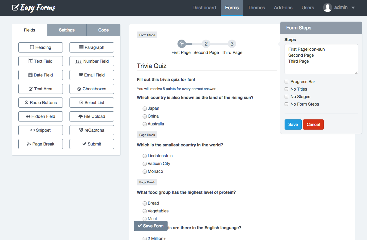 NPOHarmony - Form Builder - Form Steps